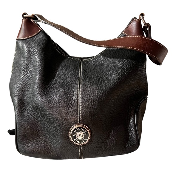 Dooney & Bourke Black and Brown Pebbled All Weather Leather Feed Bag - Picture 1 of 17